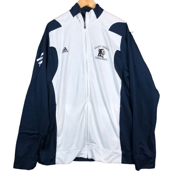 Adidas Mens Jacket Blue White Full Zip Track ClimaLite Lightweight Warmup XXL - Picture 1 of 12